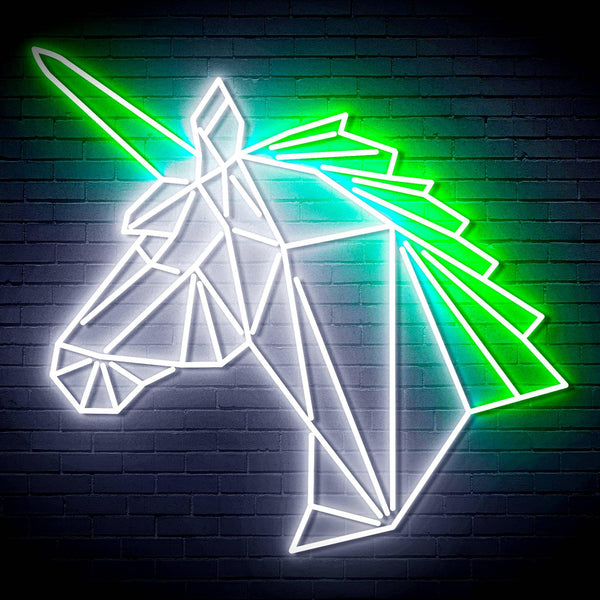 ADVPRO Origami Unicorn Head Face Ultra-Bright LED Neon Sign fn-i4068 - White & Green