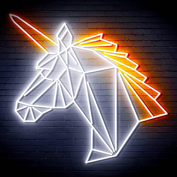 ADVPRO Origami Unicorn Head Face Ultra-Bright LED Neon Sign fn-i4068 - White & Orange