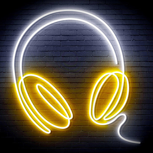 ADVPRO Headphone Ultra-Bright LED Neon Sign fn-i4075 - White & Golden Yellow