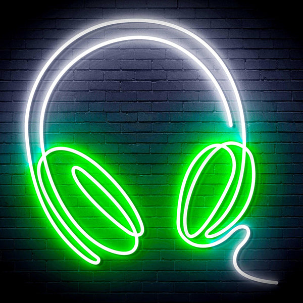 ADVPRO Headphone Ultra-Bright LED Neon Sign fn-i4075 - White & Green