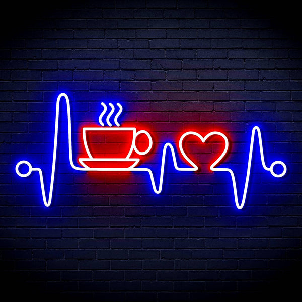ADVPRO Heartbeat with Coffee and Heart Ultra-Bright LED Neon Sign fn-i4106 - Blue & Red
