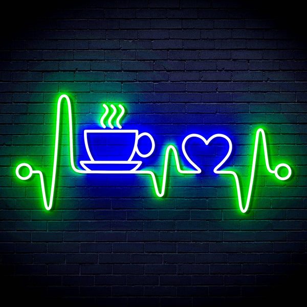 ADVPRO Heartbeat with Coffee and Heart Ultra-Bright LED Neon Sign fn-i4106 - Green & Blue
