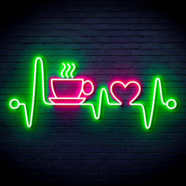 ADVPRO Heartbeat with Coffee and Heart Ultra-Bright LED Neon Sign fn-i4106 - Green & Pink
