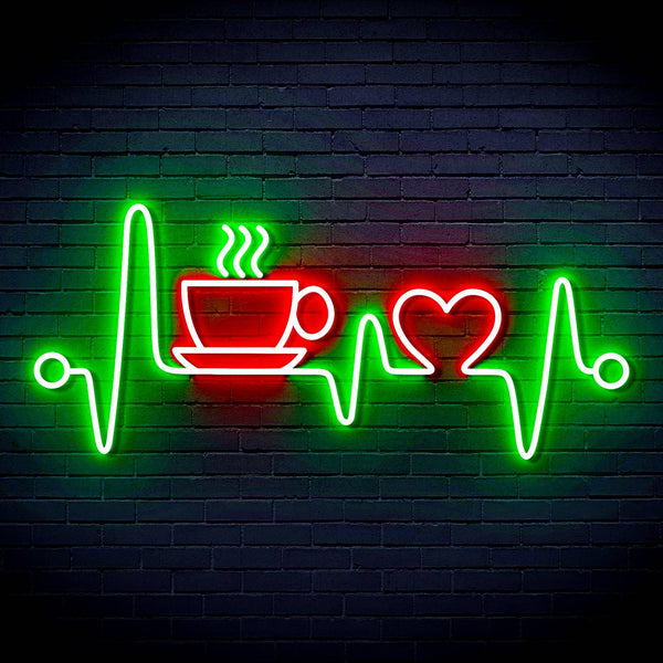 ADVPRO Heartbeat with Coffee and Heart Ultra-Bright LED Neon Sign fn-i4106 - Green & Red
