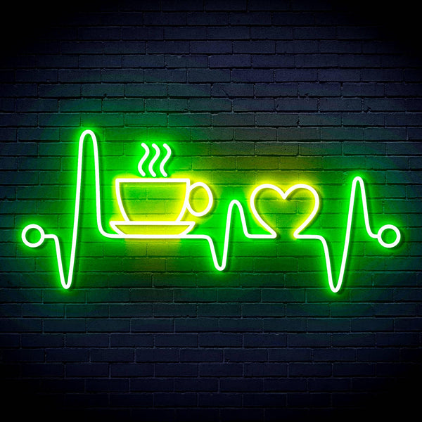 ADVPRO Heartbeat with Coffee and Heart Ultra-Bright LED Neon Sign fn-i4106 - Green & Yellow