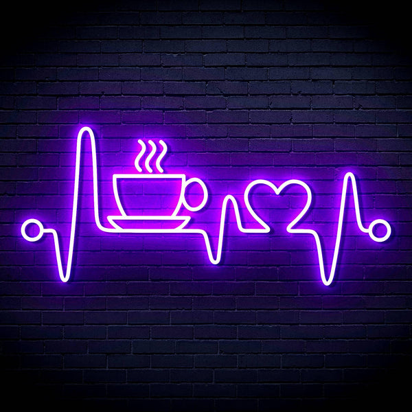 ADVPRO Heartbeat with Coffee and Heart Ultra-Bright LED Neon Sign fn-i4106 - Purple
