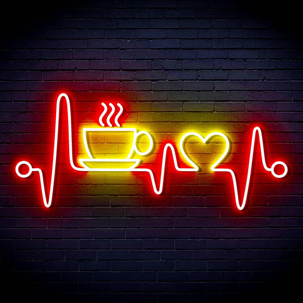 ADVPRO Heartbeat with Coffee and Heart Ultra-Bright LED Neon Sign fn-i4106 - Red & Yellow