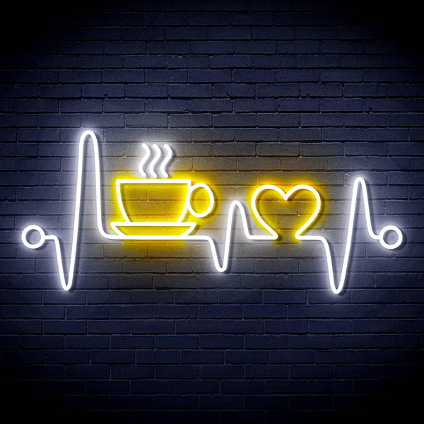 ADVPRO Heartbeat with Coffee and Heart Ultra-Bright LED Neon Sign fn-i4106 - White & Golden Yellow