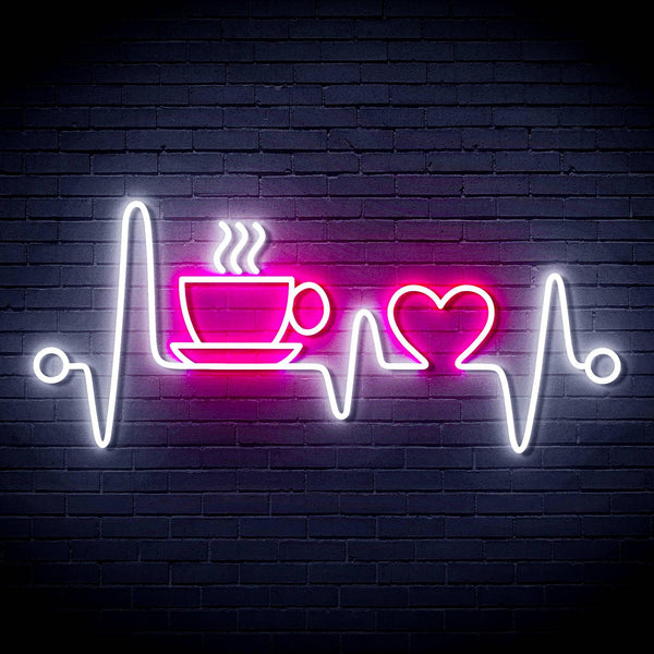 ADVPRO Heartbeat with Coffee and Heart Ultra-Bright LED Neon Sign fn-i4106 - White & Pink
