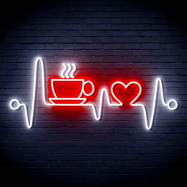 ADVPRO Heartbeat with Coffee and Heart Ultra-Bright LED Neon Sign fn-i4106 - White & Red