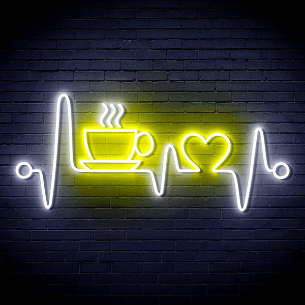 ADVPRO Heartbeat with Coffee and Heart Ultra-Bright LED Neon Sign fn-i4106 - White & Yellow