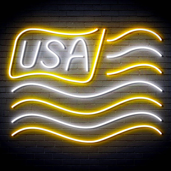 ADVPRO USA Flag Ultra-Bright LED Neon Sign fn-i4116 - White & Golden Yellow