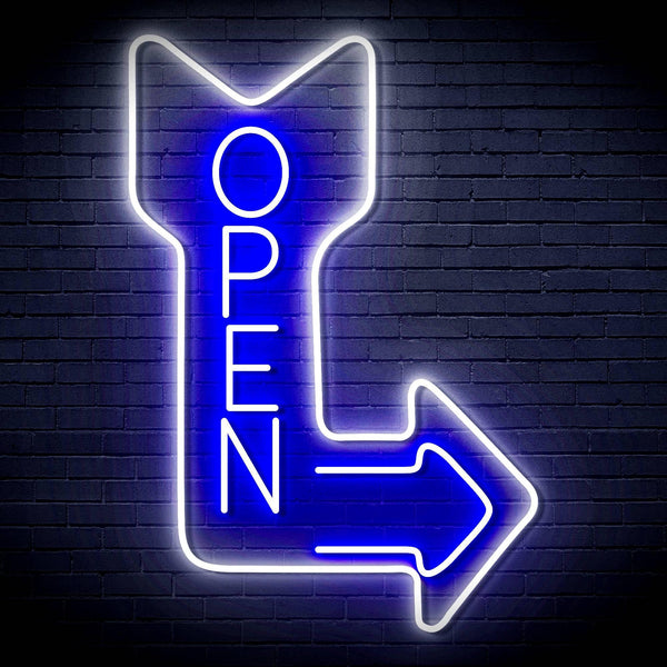ADVPRO OPEN Signage Vertical with Arrow Ultra-Bright LED Neon Sign fn-i4122 - White & Blue