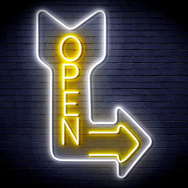 ADVPRO OPEN Signage Vertical with Arrow Ultra-Bright LED Neon Sign fn-i4122 - White & Golden Yellow