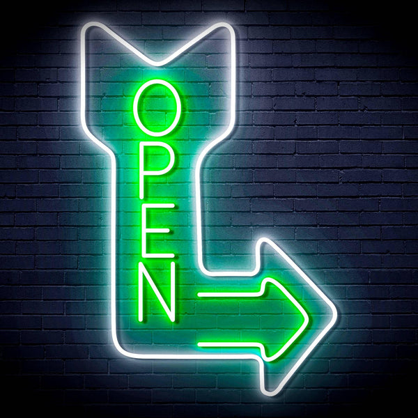 ADVPRO OPEN Signage Vertical with Arrow Ultra-Bright LED Neon Sign fn-i4122 - White & Green