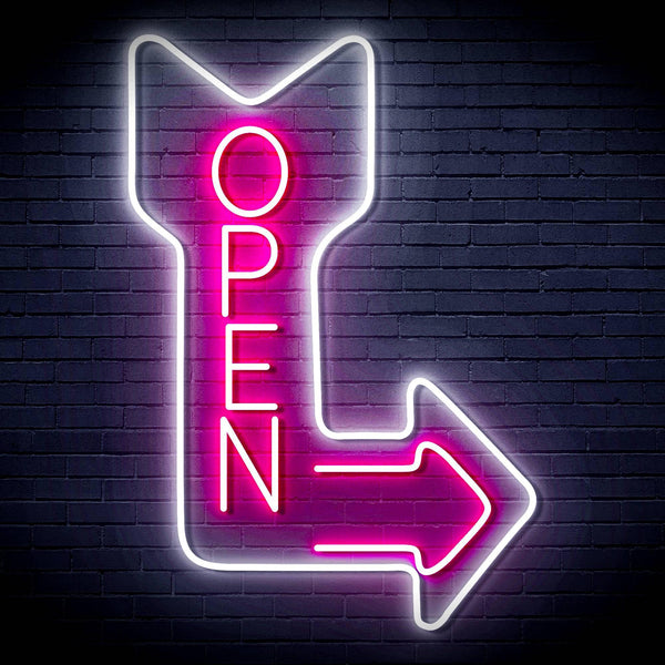 ADVPRO OPEN Signage Vertical with Arrow Ultra-Bright LED Neon Sign fn-i4122 - White & Pink