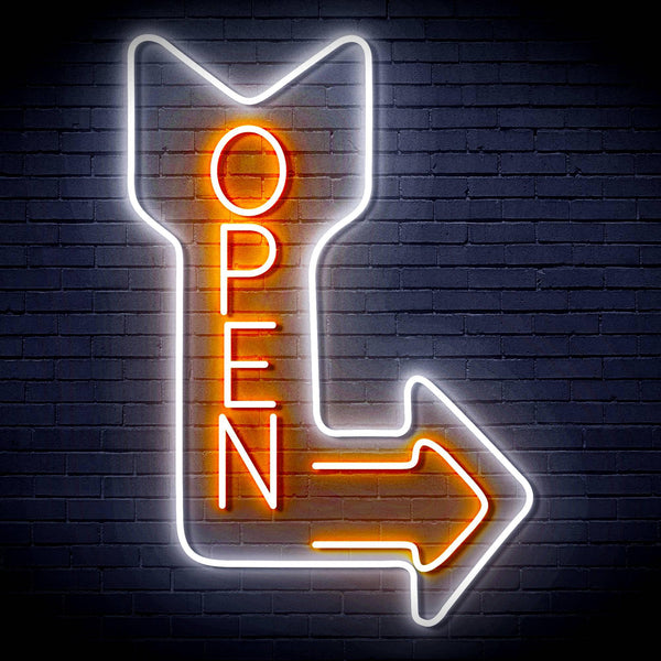 ADVPRO OPEN Signage Vertical with Arrow Ultra-Bright LED Neon Sign fn-i4122 - White & Orange