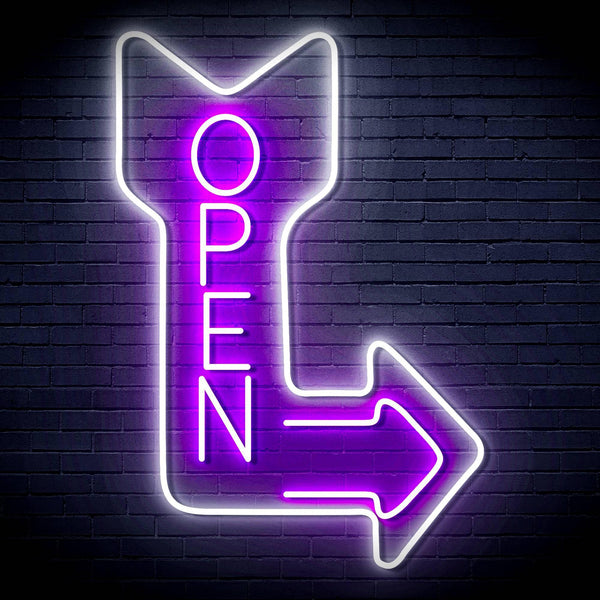 ADVPRO OPEN Signage Vertical with Arrow Ultra-Bright LED Neon Sign fn-i4122 - White & Purple