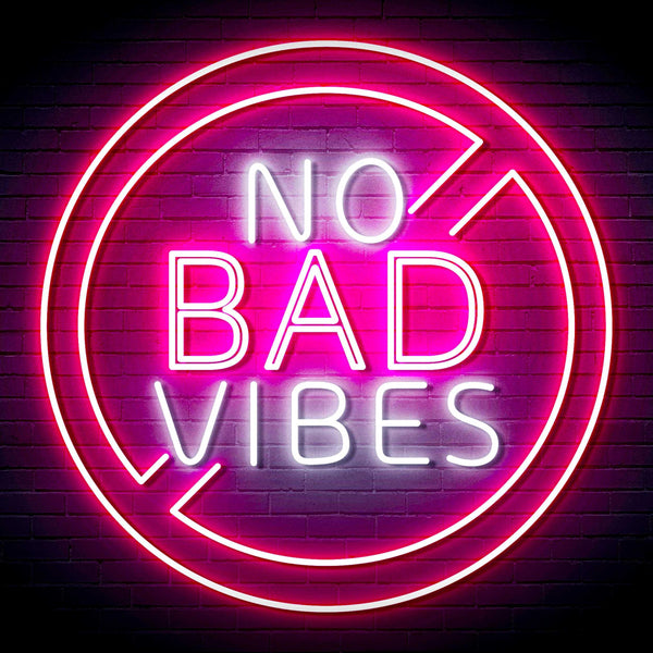 ADVPRO No Bad Vibes Signage Ultra-Bright LED Neon Sign fn-i4136 - White & Pink