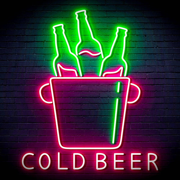 ADVPRO Cold Beer with Bucket of Beers Ultra-Bright LED Neon Sign fn-i4158 - Green & Pink