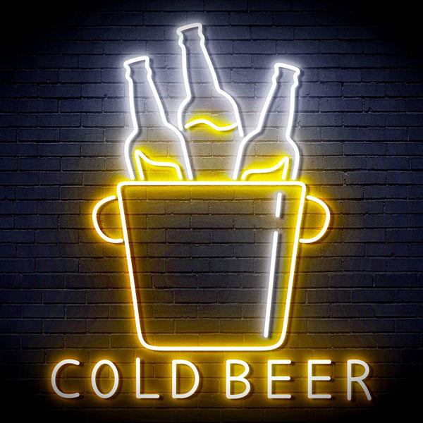 ADVPRO Cold Beer with Bucket of Beers Ultra-Bright LED Neon Sign fn-i4158 - White & Golden Yellow