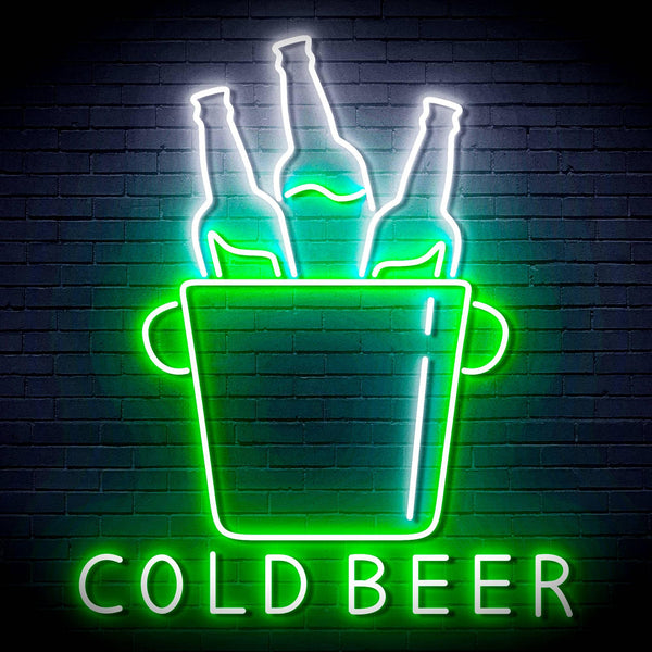 ADVPRO Cold Beer with Bucket of Beers Ultra-Bright LED Neon Sign fn-i4158 - White & Green
