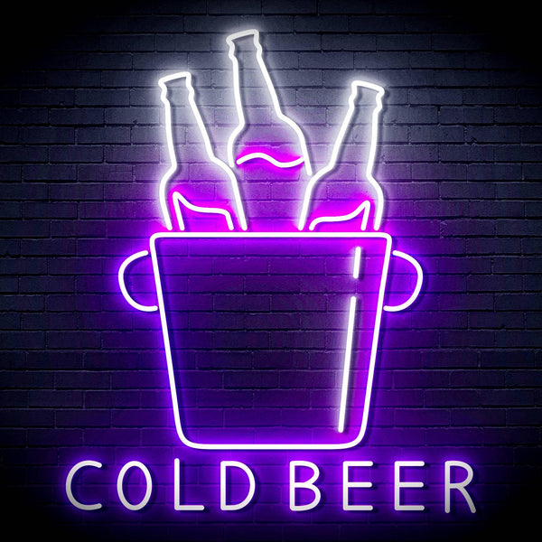 ADVPRO Cold Beer with Bucket of Beers Ultra-Bright LED Neon Sign fn-i4158 - White & Purple