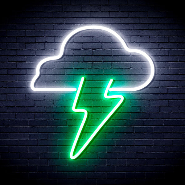 ADVPRO Cloud and Lighting bolt Ultra-Bright LED Neon Sign fnu0003 - White & Green