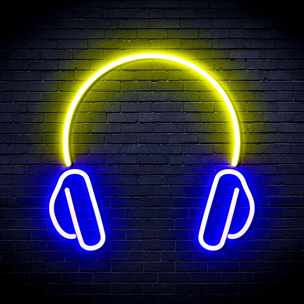 ADVPRO Headphone Ultra-Bright LED Neon Sign fnu0033 - Blue & Yellow