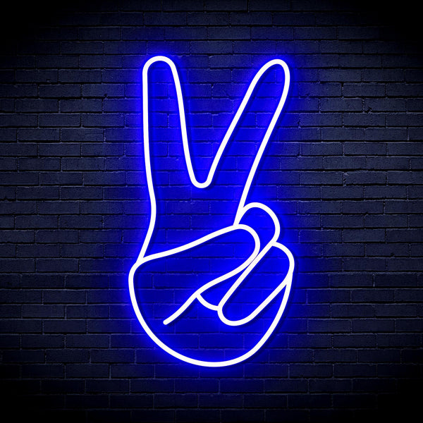 ADVPRO Hand Showing V Sign Ultra-Bright LED Neon Sign fnu0057 - Blue