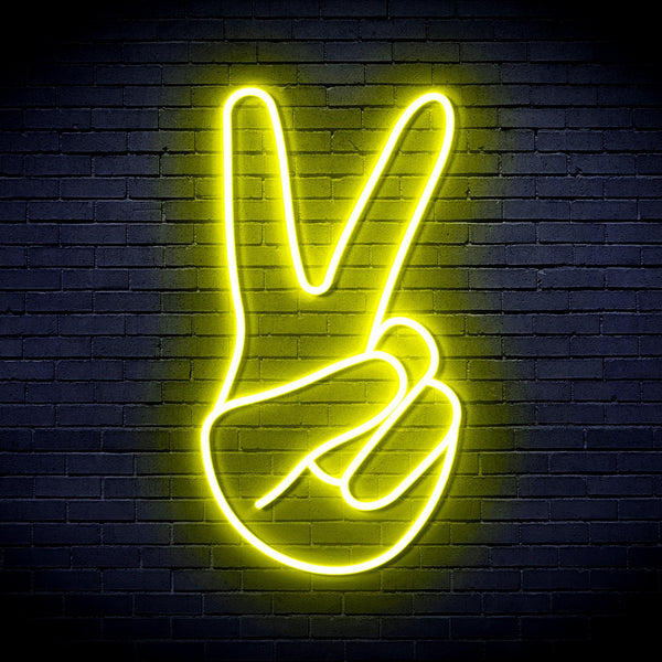 ADVPRO Hand Showing V Sign Ultra-Bright LED Neon Sign fnu0057 - Yellow