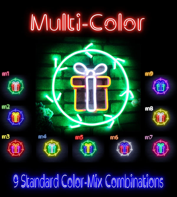 ADVPRO Christmas Present in Holly Wreath Ultra-Bright LED Neon Sign fnu0099 - Multi-Color