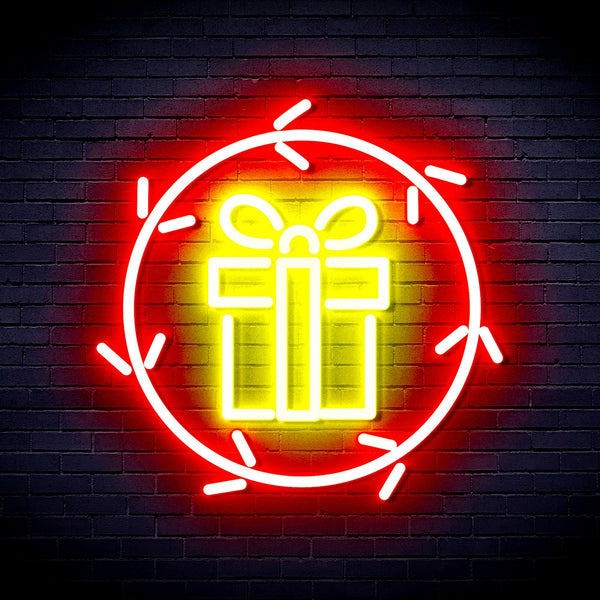 ADVPRO Christmas Present in Holly Wreath Ultra-Bright LED Neon Sign fnu0099 - Red & Yellow