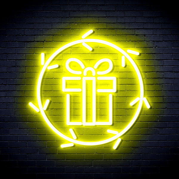 ADVPRO Christmas Present in Holly Wreath Ultra-Bright LED Neon Sign fnu0099 - Yellow