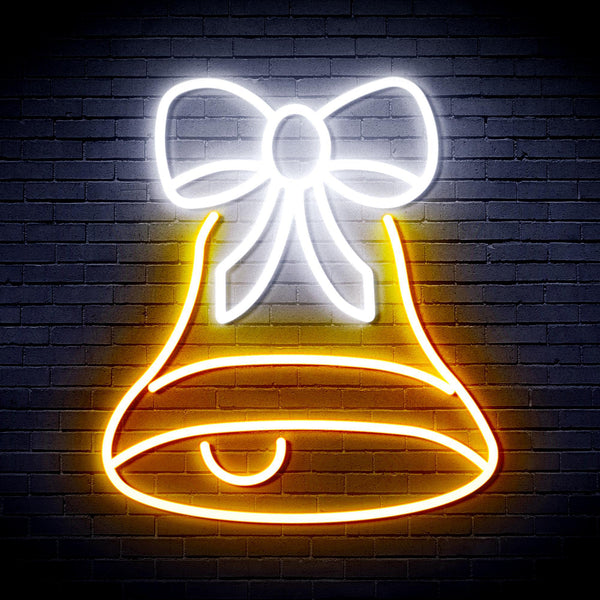 ADVPRO Christmas Bell with Ribbon Ultra-Bright LED Neon Sign fnu0111 - White & Golden Yellow