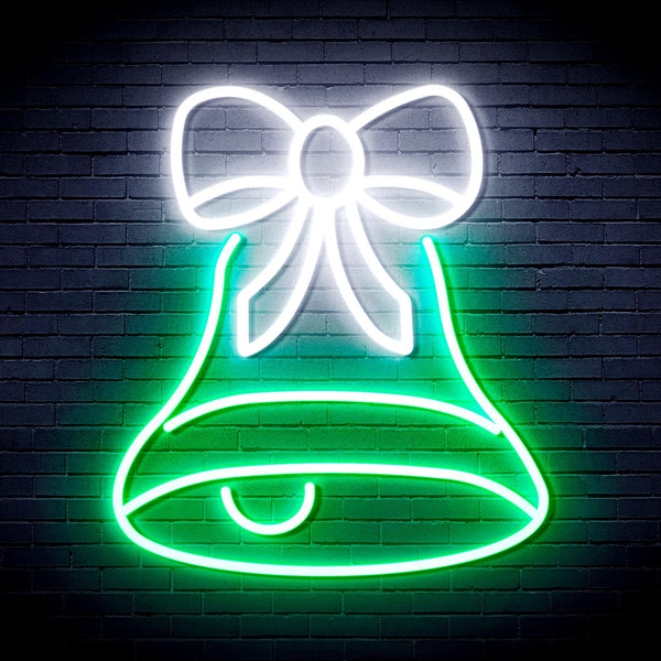 ADVPRO Christmas Bell with Ribbon Ultra-Bright LED Neon Sign fnu0111 - White & Green