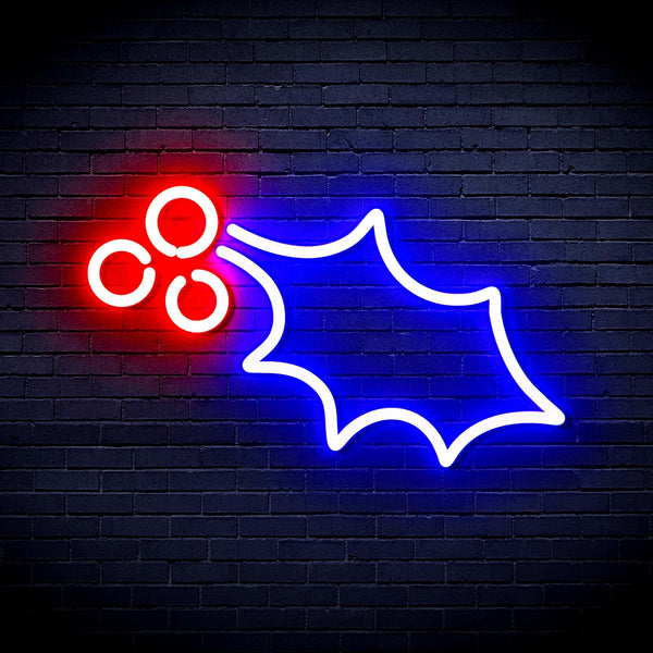 ADVPRO Christmas Holly Leaf and Berry Ultra-Bright LED Neon Sign fnu0137 - Blue & Red