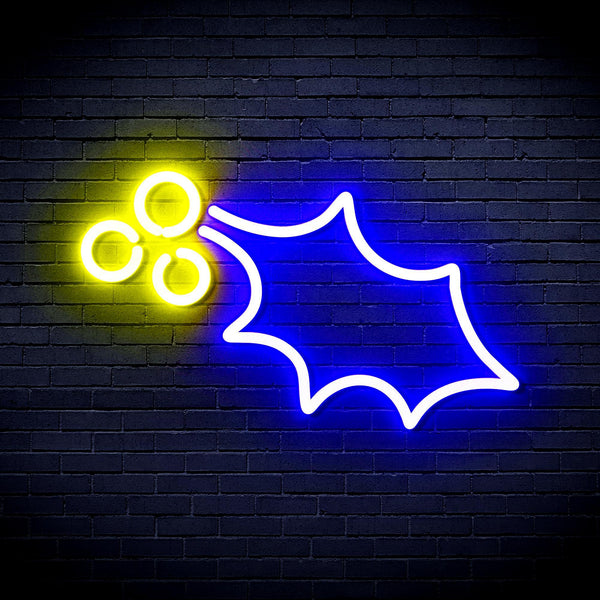 ADVPRO Christmas Holly Leaf and Berry Ultra-Bright LED Neon Sign fnu0137 - Blue & Yellow