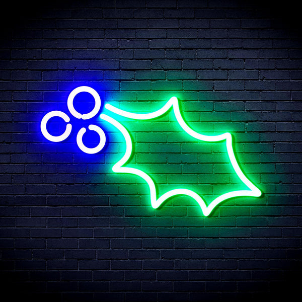 ADVPRO Christmas Holly Leaf and Berry Ultra-Bright LED Neon Sign fnu0137 - Green & Blue
