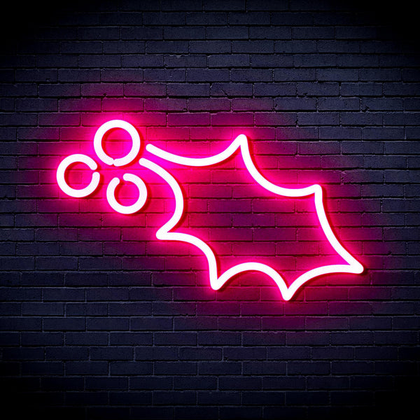 ADVPRO Christmas Holly Leaf and Berry Ultra-Bright LED Neon Sign fnu0137 - Pink