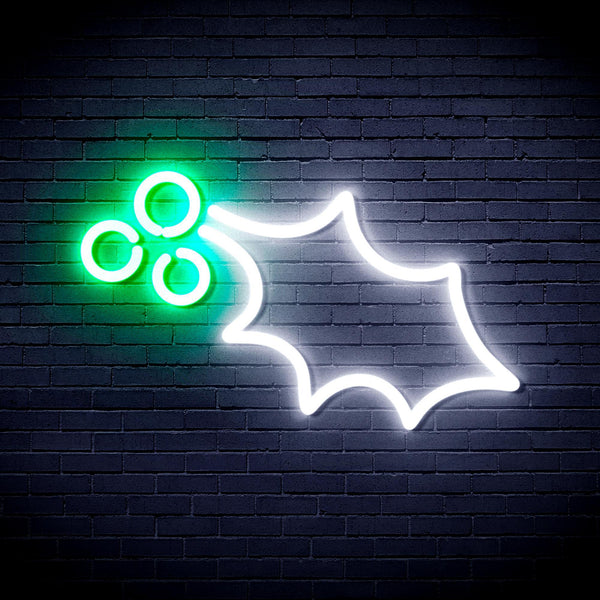 ADVPRO Christmas Holly Leaf and Berry Ultra-Bright LED Neon Sign fnu0137 - White & Green
