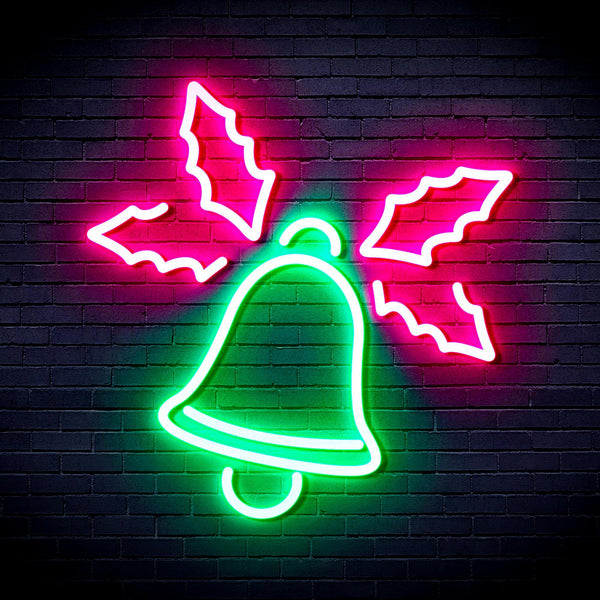 ADVPRO Christmas Bell with Leaves Ultra-Bright LED Neon Sign fnu0197 - Green & Pink