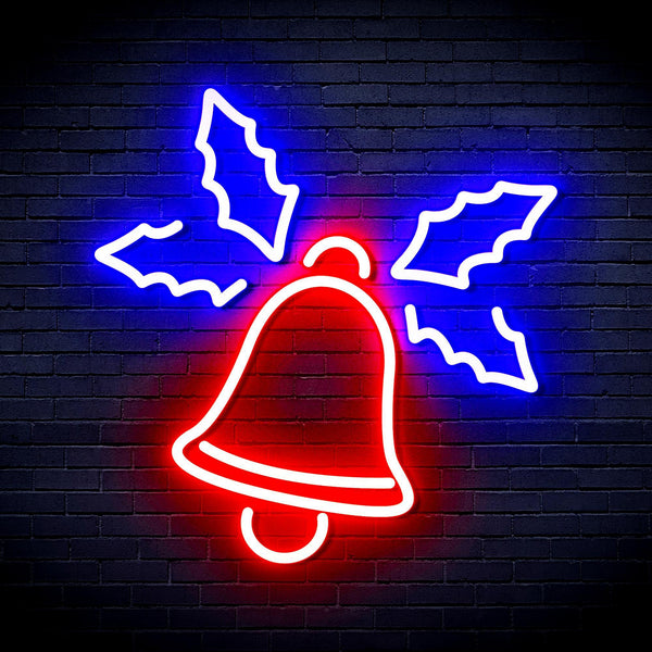 ADVPRO Christmas Bell with Leaves Ultra-Bright LED Neon Sign fnu0197 - Red & Blue