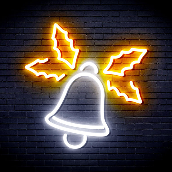 ADVPRO Christmas Bell with Leaves Ultra-Bright LED Neon Sign fnu0197 - White & Golden Yellow