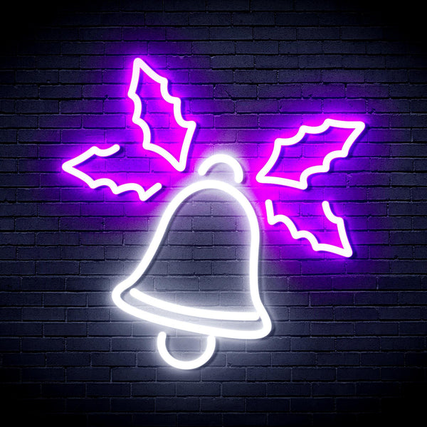 ADVPRO Christmas Bell with Leaves Ultra-Bright LED Neon Sign fnu0197 - White & Purple
