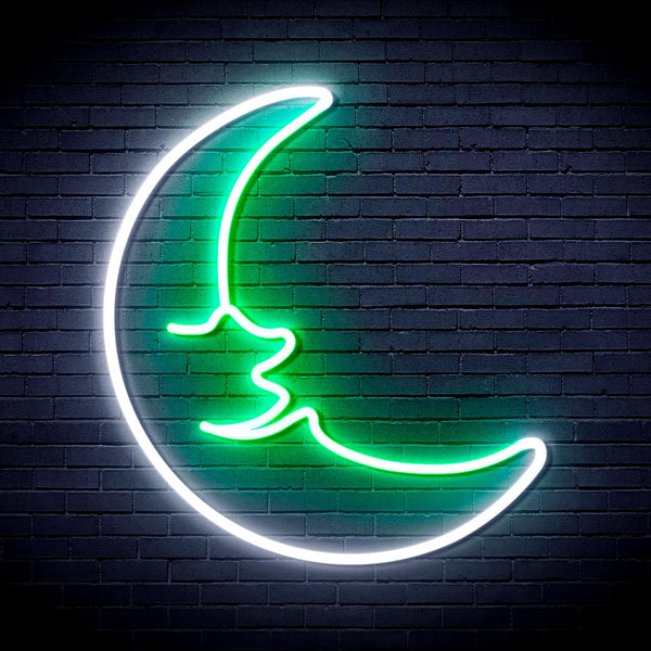 ADVPRO Moon with Face Ultra-Bright LED Neon Sign fnu0256 - White & Green