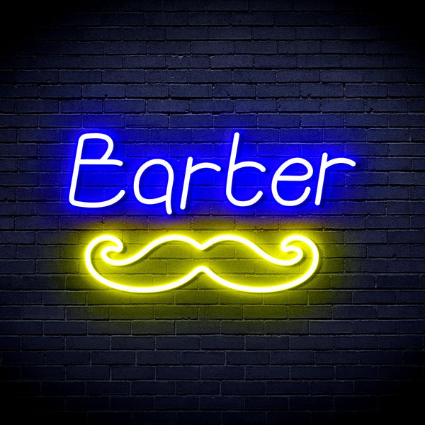 ADVPRO Barber with Moustache Ultra-Bright LED Neon Sign fnu0264 - Blue & Yellow