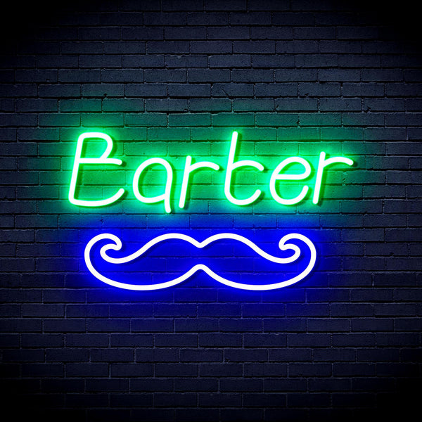 ADVPRO Barber with Moustache Ultra-Bright LED Neon Sign fnu0264 - Green & Blue