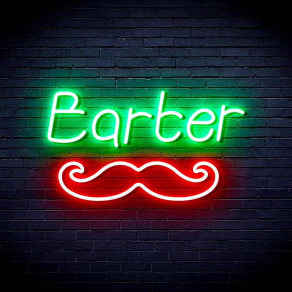ADVPRO Barber with Moustache Ultra-Bright LED Neon Sign fnu0264 - Green & Red