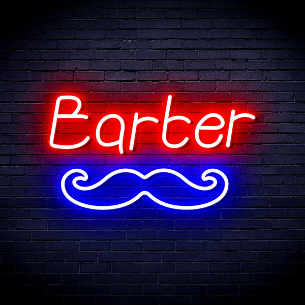 ADVPRO Barber with Moustache Ultra-Bright LED Neon Sign fnu0264 - Red & Blue